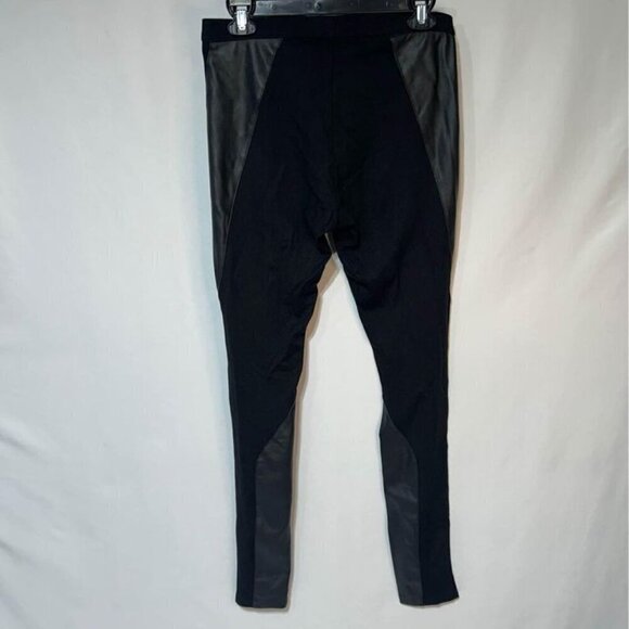 Womans black leggings with vegan leather panels. Excellent condition. Elastic wa - Picture 8 of 10